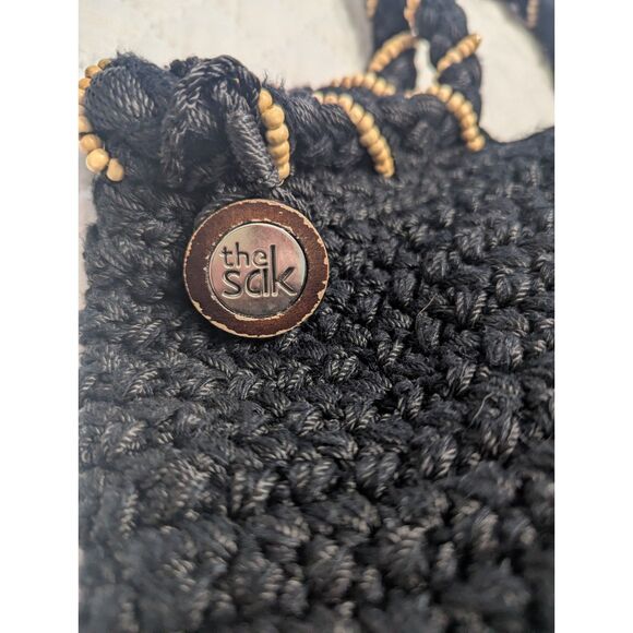 🖤 The Sak Black Crochet Large Hobo Bag Double Strap Boho Chic Shoulder Tote - Picture 6 of 8